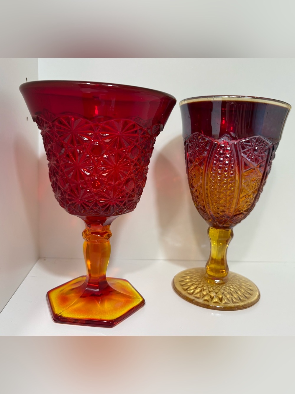 Vintage Indiana Carnival glass, sunset or amberina, set of 2